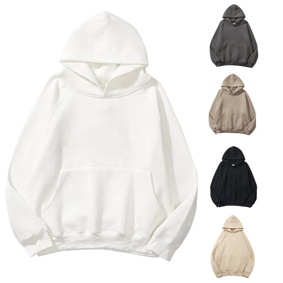 CAIVO Women Solid Color Basic Loose Hoodie Sweatshirt Long Sleeve Pocket Drop Shoulder Pullovers Tops Cozy Streetwear
