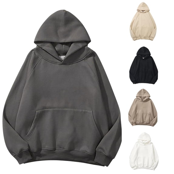 CAIVO Women Solid Color Basic Loose Hoodie Sweatshirt Long Sleeve Pocket Drop Shoulder Pullovers Tops Soft Streetwear