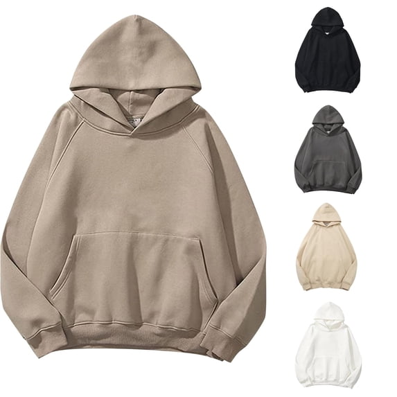 CAIVO Women Solid Color Basic Loose Hoodie Sweatshirt Long Sleeve Pocket Drop Shoulder Pullovers Tops Vacation Streetwear
