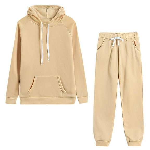 CAIVO Women Solid Color Hooded Sweatshirt Pants Outfits Sets Tracksuits Long Sleeve Sweatsuit Sports Suits Boho Streetwear