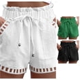 thumbnail image 1 of CAIVO Women Solid Color Thin Hollow Out Design Pocket Tight Waist Shorts Comfort Summer Outdoor Leisure Casual Bottoms, 1 of 5