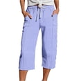 thumbnail image 1 of CAIVO Women Summer Capri Pants Fashion Striped Print Button Casual Versatile Drawstring Loose Ankle Length Pants Breathable Trousers, 1 of 5