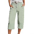 thumbnail image 1 of CAIVO Women Summer Capri Pants Fashion Striped Print Button Casual Versatile Drawstring Loose Ankle Length Pants Leisure Trousers, 1 of 6