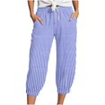 thumbnail image 1 of CAIVO Women Summer Capri Pants Fashion Striped Print Button Casual Versatile Drawstring Loose Ankle Length Pants Trendy Trousers, 1 of 5