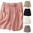 thumbnail image 1 of CAIVO Women Summer Linen Blend Wide Leg Shorts Elastic Waist Comfortable Casual Retro Style Loose Fit Cropped Stylish Outdoor Work Solid Color Bottoms, 1 of 4