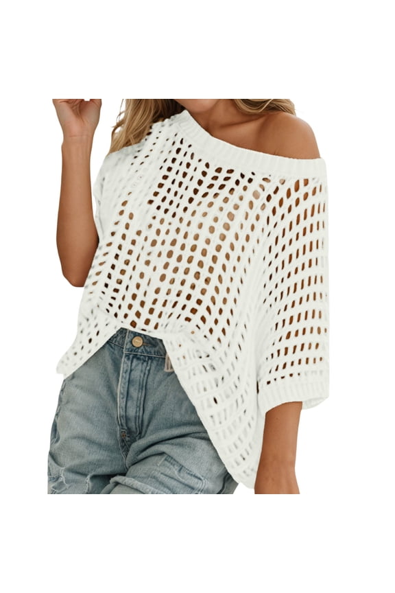 Women Summer Sexy Hollow Out Sleeveless Knit T Shirt Casual Beach Cover Up Tops Comfortable Breathable Fashion Tee Solid Color Relaxed Fit Dailywear