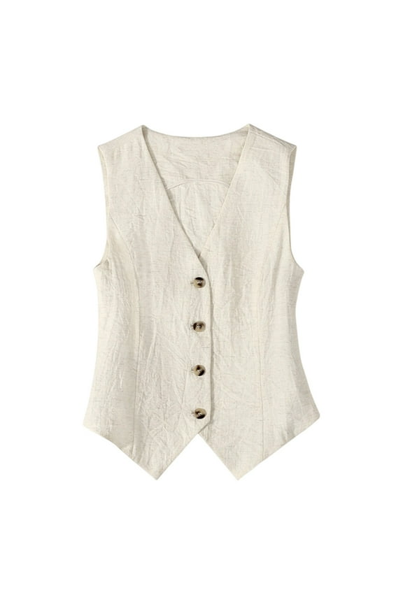Women Summer Vests Tanks Linen Style Sleeveless Tops Slim Fit And Elegant Design For Casual And Formal Occasions Solid Color Cozy Dailywear