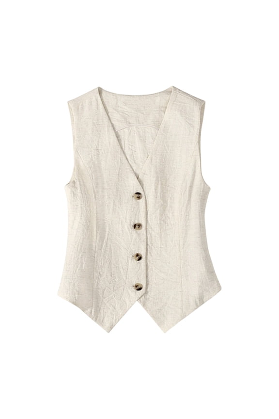 Women Summer Vests Tanks Linen Style Sleeveless Tops Slim Fit And Elegant Design For Casual And Formal Occasions Solid Color Relaxed Fit Dailywear
