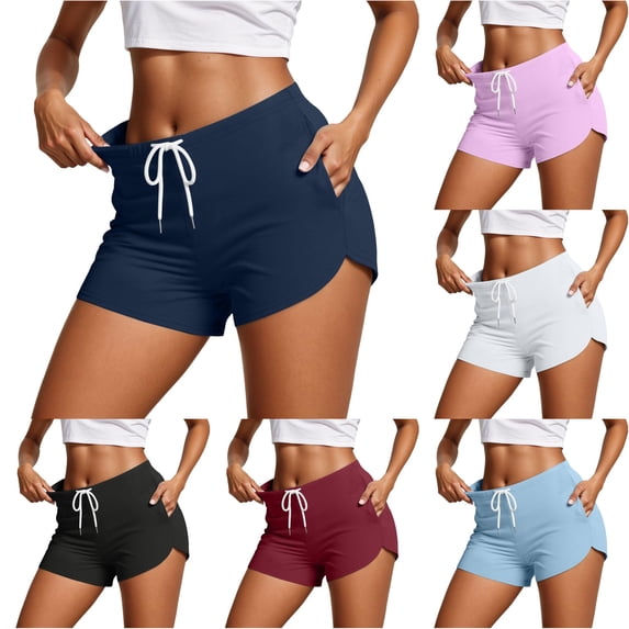 CAIVO Women Summer Workout Sweat Shorts Cute Low Rise Mini Shorts With Drawstring And Pockets Sleepwear Stylish Outdoor Casual Solid Color Bottoms