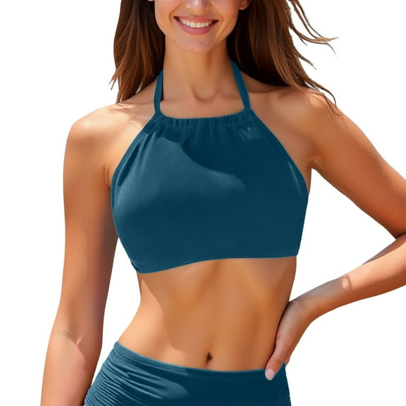 CAIVO Women Swim Bikini Tops High Neck Bathing Suit Tops Swimwear Pool Swim Wear Beachwear
