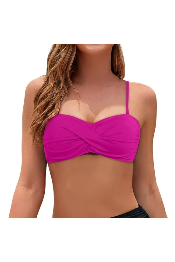 Women Swimwear Bandeau Bikini Top Strapless Swimsuit Top Leisure Beach Vacation Summer Swim Wear