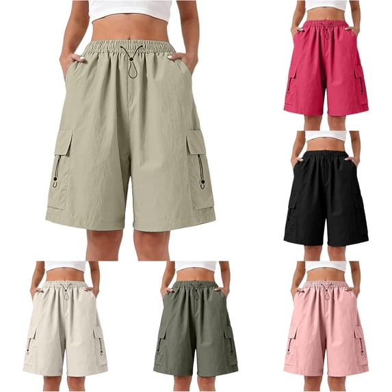 CAIVO Women Utility Shorts For High Waist Shorts With Minimalist Design Summer Casual Wear For Everyday Style Simple Outdoor Work Solid Color Bottoms