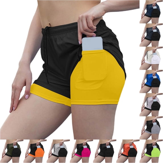 CAIVO Women Workout Two Layer Lined Athletic Shorts Breathable Loose Fit Training Bottoms For Running Basketball Gym And Casual Wear Comfort Summer Outdoor Work Solid Color Bottoms