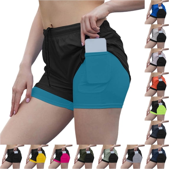 CAIVO Women Workout Two Layer Lined Athletic Shorts Breathable Loose Fit Training Bottoms For Running Basketball Gym And Casual Wear Holiday Summer Outdoor Work Solid Color Bottoms