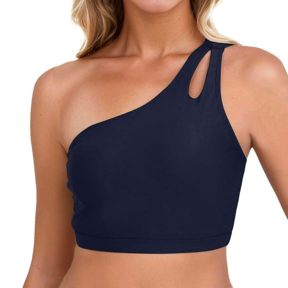 CAIVO Women's Bikini Tops One Shoulder Tankini Sports Bra Keyhole Swim Bras Full Coverage Bathing Suit Tops Brazilian Beachwear Swim Wear