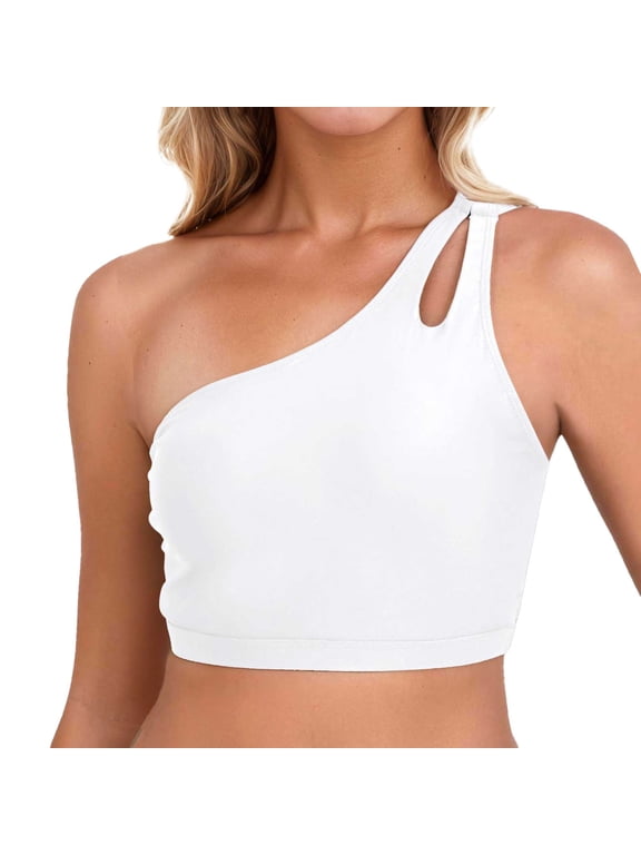 Women's Bikini Tops One Shoulder Tankini Sports Bra Keyhole Swim Bras Full Coverage Bathing Suit Tops Vacation Beachwear Swim Wear