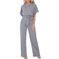 thumbnail image 1 of CAIVO Women's Fashion Solid Color Lace Up Button Short Sleeved Jumpsuit Onesie Daily Trendy, 1 of 6