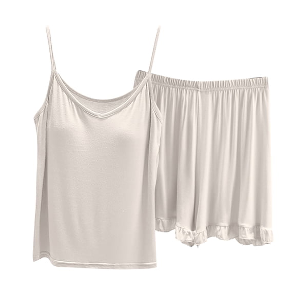 CAIVO Women's Homewear Summer Pajamas Set 2 Piece Casual Soft Sleeveless O-Neck Spaghetti Strap Camis Tops With Shorts Solid Color Sleepwear