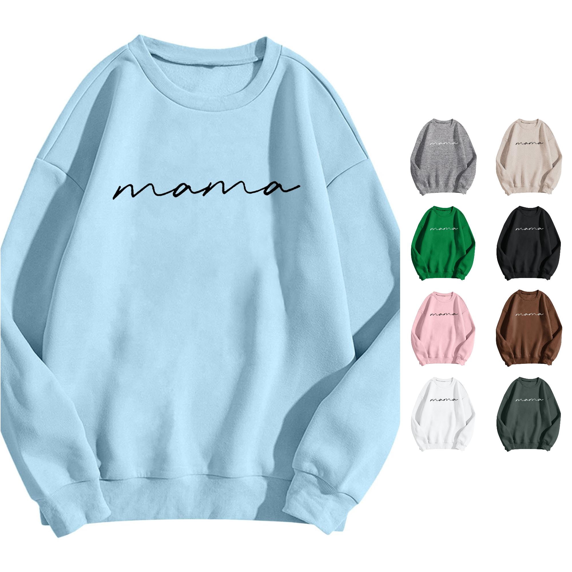 CAIVO Women's Letter Printed Round Neck Pullover Street Long Sleeve ...