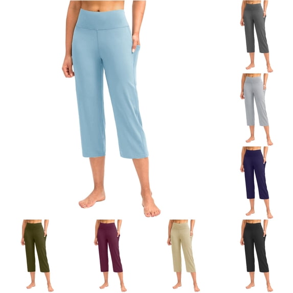 CAIVO Women's Pants Lightweight 3/4 Trousers Casual Loose Fit Plain With Pockets Casual Soft Comfortable Fabric Yoga Sports Trousers Calf Length Stretch Solid Color Athletic Fitness Leggings , Blue