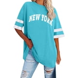 CAIVO Women's Shirts Graphic Striped Loose Casual Short Sleeve Tops ...