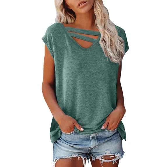 CAIVO Women's Shirts Solid Color Short Sleeve Oversized Casual V-Neck Fashion Tops Summer Blouse Leisure Back To School Dailywear