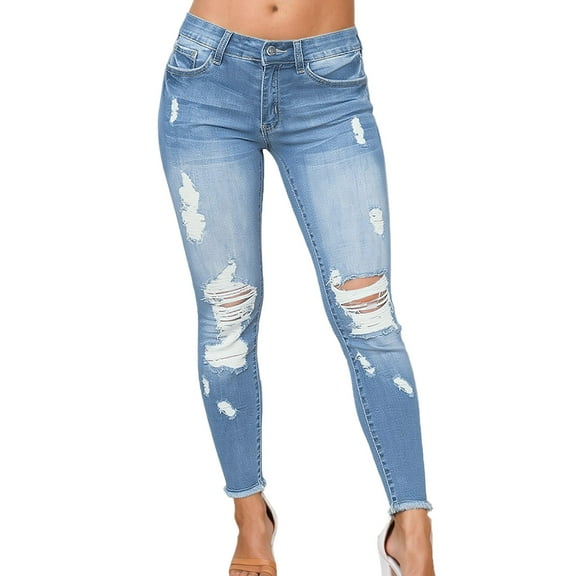 CAIVO Women's Solid Color Skinny Ripped Fashion Dressy Casual Loose Fit Jeans Daily Trousers Slacks Relaxed Fit