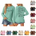 thumbnail image 1 of CAIVO Women's Winter Fashion Sweatshirt Festive Letter Printed Round Neck Tops Long Sleeve Pullover Holiday Fall Streetwear, 1 of 4