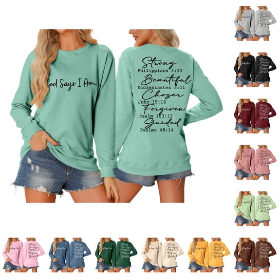 CAIVO Women's Winter Fashion Sweatshirt Festive Letter Printed Round Neck Tops Long Sleeve Pullover Holiday Fall Streetwear