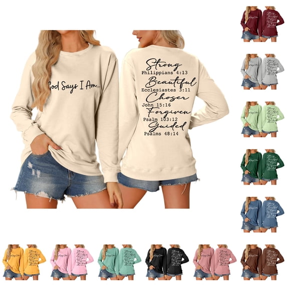 CAIVO Women's Winter Fashion Sweatshirt Festive Letter Printed Round Neck Tops Long Sleeve Pullover Lightweight Cozy Fall Streetwear
