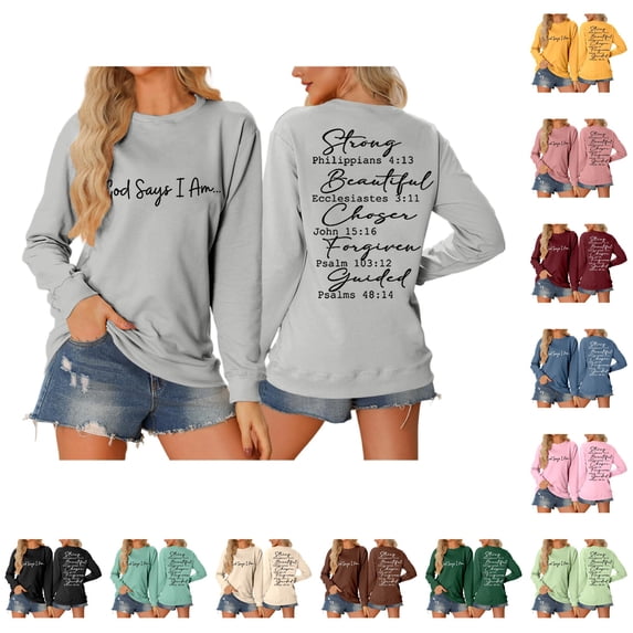 CAIVO Women's Winter Fashion Sweatshirt Festive Letter Printed Round Neck Tops Long Sleeve Pullover Lightweight Cozy Fall Streetwear