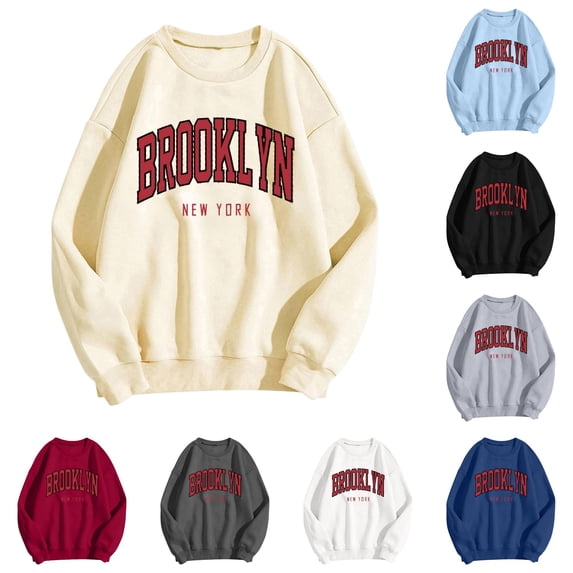 CAIVO Womens Casual Fashion Long Sleeve Loose Letter Printed Shirts Crew Neck Sweatshirts Pullover Tops For Women Breathable Stretch Fall Streetwear