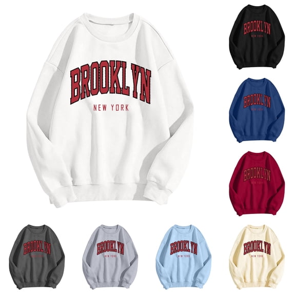 CAIVO Womens Casual Fashion Long Sleeve Loose Letter Printed Shirts Crew Neck Sweatshirts Pullover Tops For Women Relaxed Fit Fall Streetwear