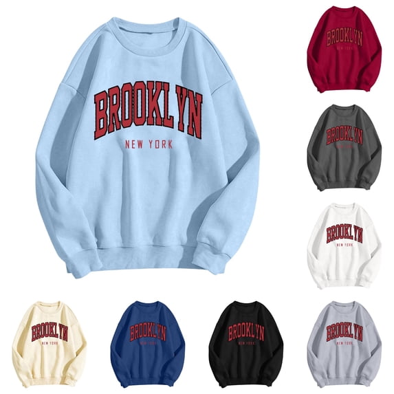 CAIVO Womens Casual Fashion Long Sleeve Loose Letter Printed Shirts Crew Neck Sweatshirts Pullover Tops For Women Relaxed Fit Fall Streetwear