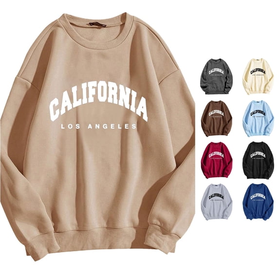 CAIVO Womens Casual Long Sleeve Graphic Letter Sweatshirt Crew Neck Pullover Tops For Women Classic Streetwear