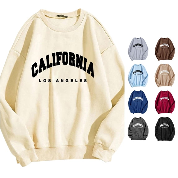 CAIVO Womens Casual Long Sleeve Graphic Letter Sweatshirt Crew Neck Pullover Tops For Women Versatile Streetwear