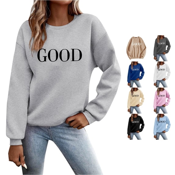 CAIVO Womens Crew Neck Sweatshirts Casual Long Sleeve Graphic Letter Printed Shirts Pullover Tops For Women Breathable Stretch Fall Streetwear