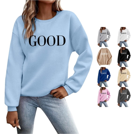 CAIVO Womens Crew Neck Sweatshirts Casual Long Sleeve Graphic Letter Printed Shirts Pullover Tops For Women Lightweight Cozy Fall Streetwear