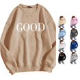 thumbnail image 1 of CAIVO Womens Crew Neck Sweatshirts Casual Long Sleeve Graphic Letter Printed Shirts Pullover Tops For Women Vacation Fall Streetwear, 1 of 4