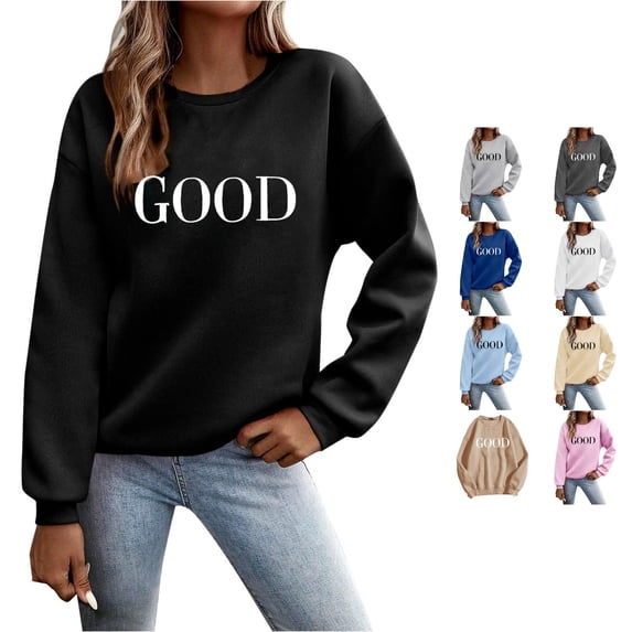 CAIVO Womens Crew Neck Sweatshirts Casual Long Sleeve Graphic Letter Printed Shirts Pullover Tops For Women Vacation Fall Streetwear