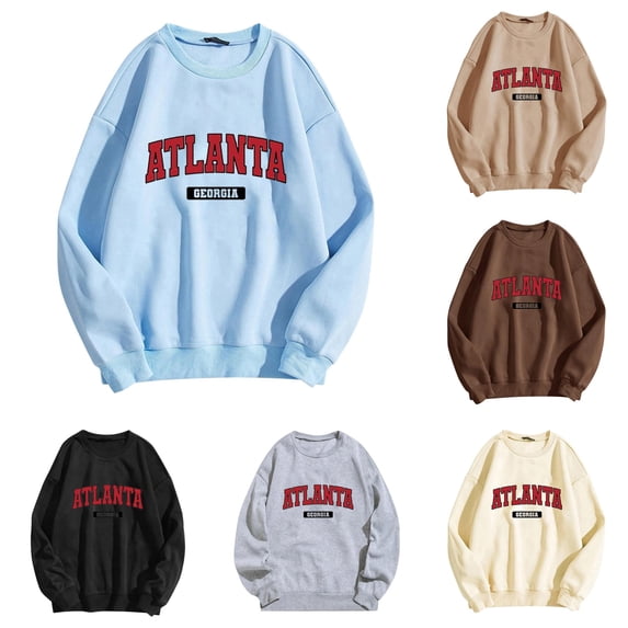CAIVO Womens Crew Neck Sweatshirts Casual Long Sleeve Graphic Letter Printed Shirts Pullover Tops Vacation Fall Streetwear