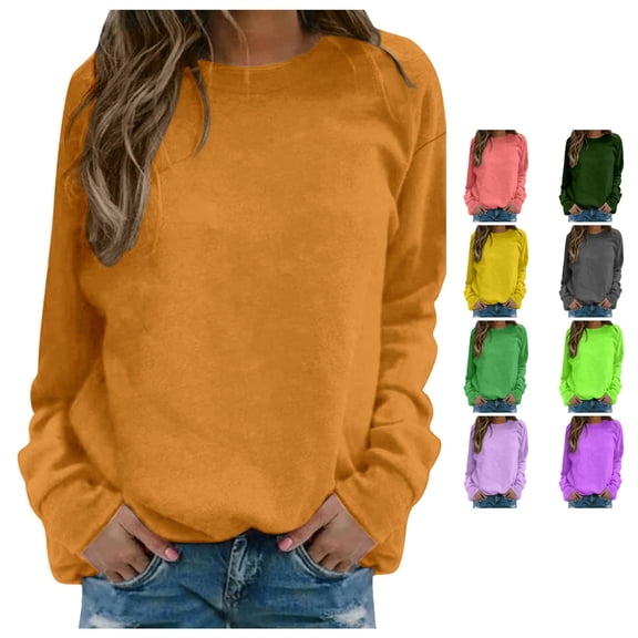 CAIVO Womens Daily Home Outdoor Workout Long Sleeve Crew Neck Tops Solid Color Sweatshirt Streetwear Pullover Holiday Fall Streetwear