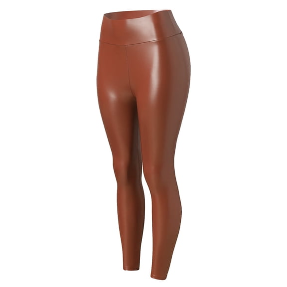 CAIVO Womens Leather Leggings Stretch High Waisted Pleather Pants Trousers Solid Color Daily Slacks Leisure