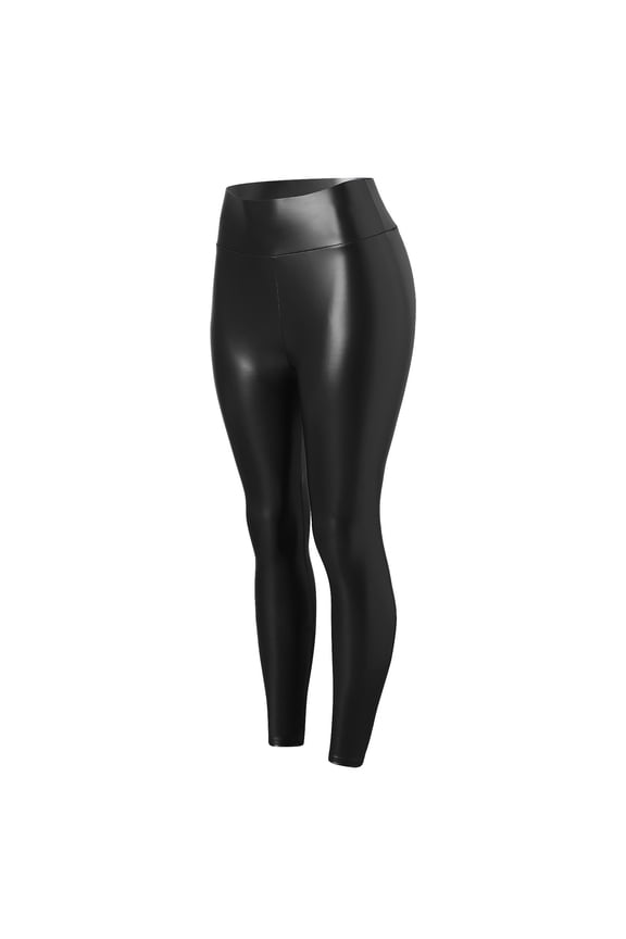 Womens Leather Leggings Stretch High Waisted Pleather Pants Trousers Solid Color Daily Slacks Relaxed Fit