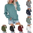 thumbnail image 1 of CAIVO Womens Long Sleeve Pocket Pullover Crewneck Sweatshirt Drop Shoulder Casual Tops Lightweight Solid Color Breathable Stretch Fall Streetwear, 1 of 5