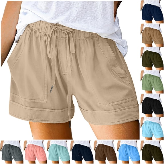 CAIVO Womens Plus Size Shorts Casual Summer Beach Drawstring Shorts With Pockets Loose Cute Vacation Trendy Clothes Versatile Outdoor Work Solid Color Bottoms