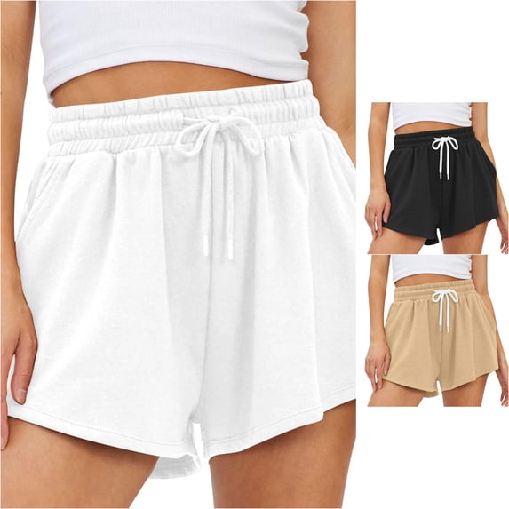 CAIVO Womens Sweat Shorts Casual Summer Comfy Lounge Athletic Shorts Elastic Running Shorts Boho Outdoor Work Solid Color Bottoms