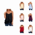 thumbnail image 1 of CAIVO Womens Tank Tops Spaghetti Strap Ruffle Trim V Neck Casual Summer Versatile Solid Color Classic Sleeveless Flowy Beach Tiered Camisole Top, 1 of 7