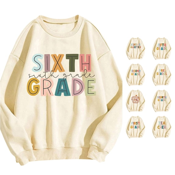 CAIVO Womens Teacher Sweatshirt Letter Printed Graphic Teacher Sweatshirts Back To School Print Drop Shoulder Pullovers Long Sleeve Lightweight Cozy Fall Tops