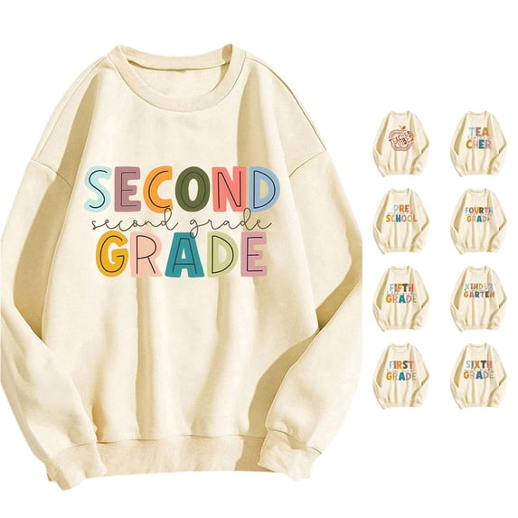 CAIVO Womens Teacher Sweatshirt Letter Printed Graphic Teacher Sweatshirts Back To School Print Drop Shoulder Pullovers Long Sleeve Relaxed Fit Fall Tops